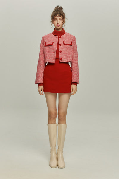 《ペイントパーティー》ウールブレンドミニスカート-Red