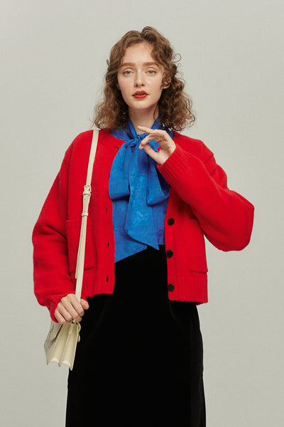 《ソファーにワックスする日》バルーンスリーブリボンタイトップス-Blue