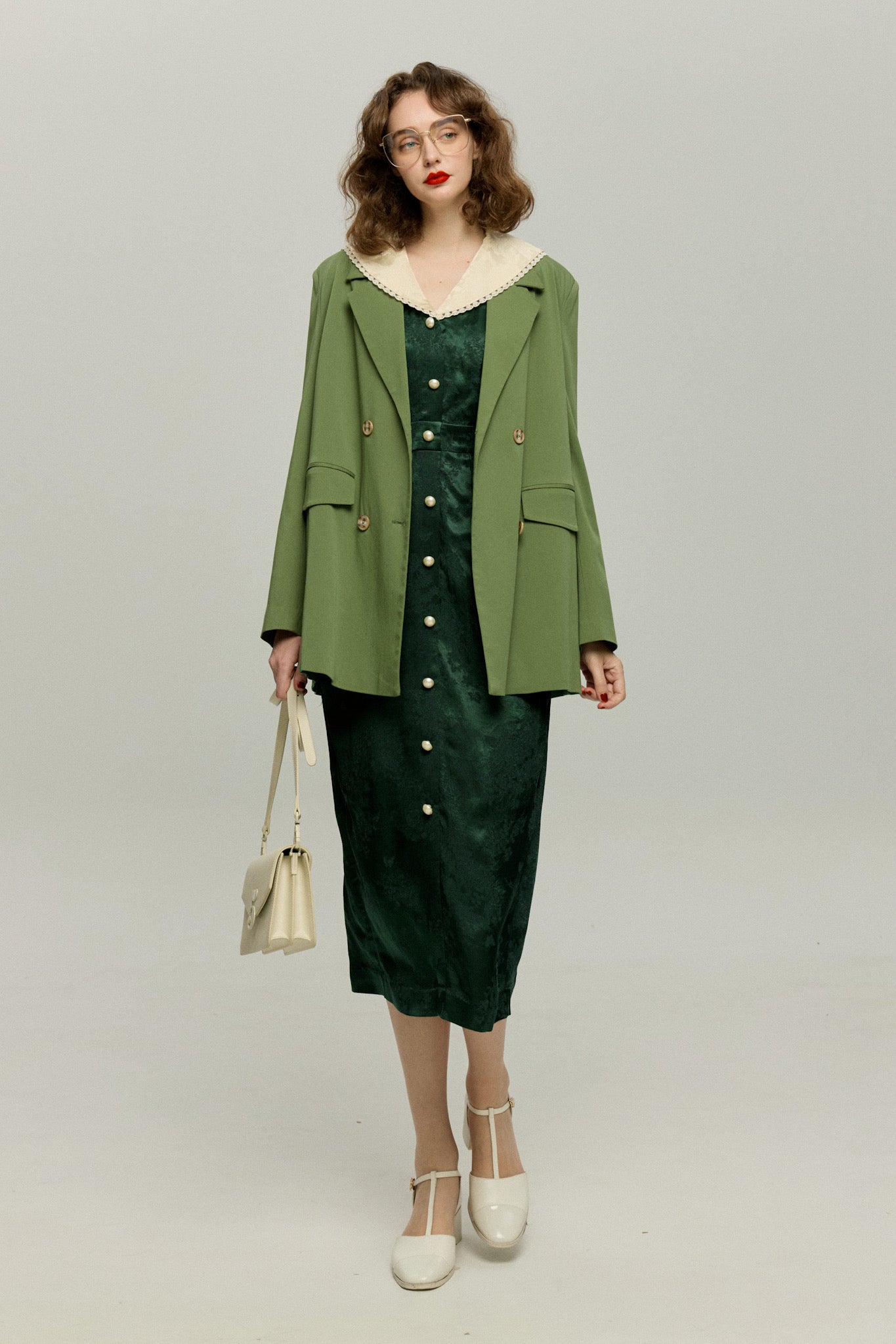 一籠の包子は何個？》レーストリムジャガードワンピース-Green – Tnewties