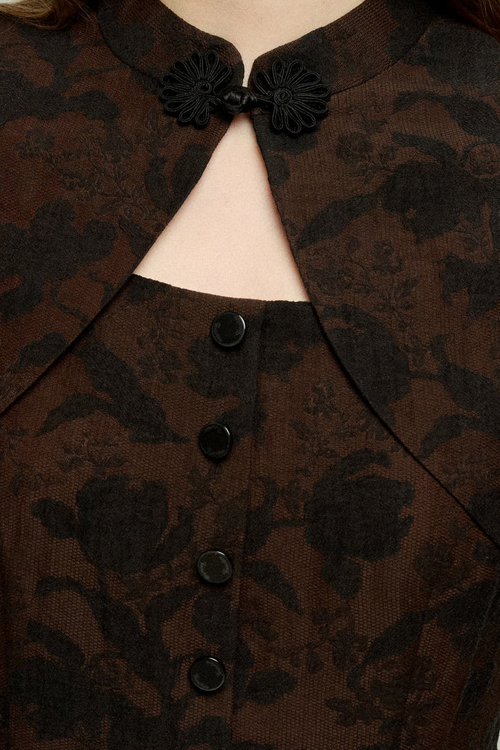 《箸の持ち方》シノワズリパターンドレス-Brown