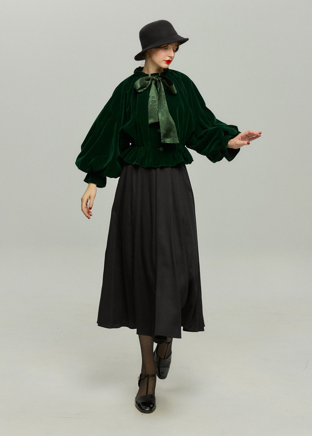 《アルファベット順に並べる》バルーンスリーブリボントップス-Green