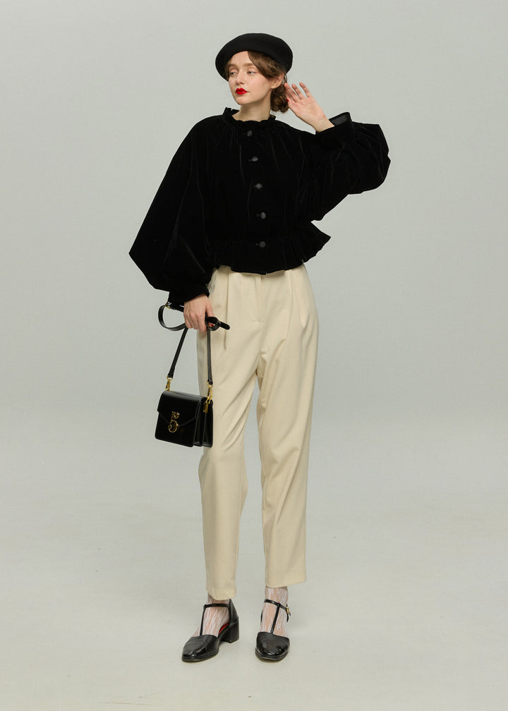 《アルファベット順に並べる》バルーンスリーブリボントップス-Black