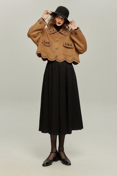 《蝶々になってしまった》スカラップデザインコート-Brown