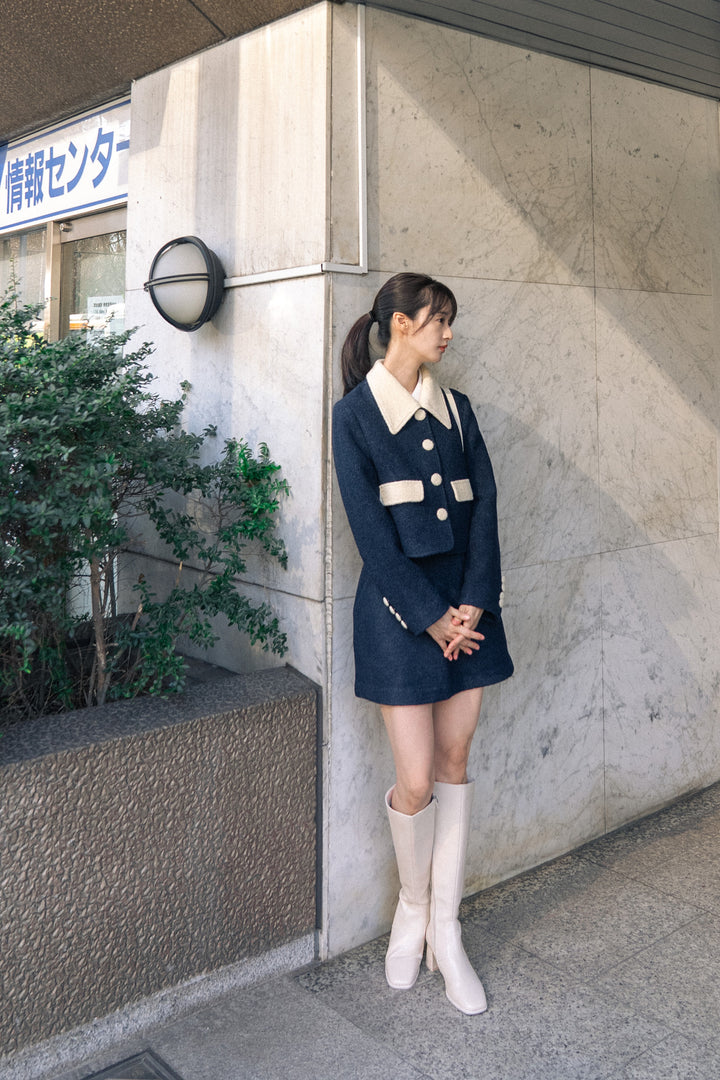 《ネイルサロンを予約しました》ハイウエストAラインスカート-Navy