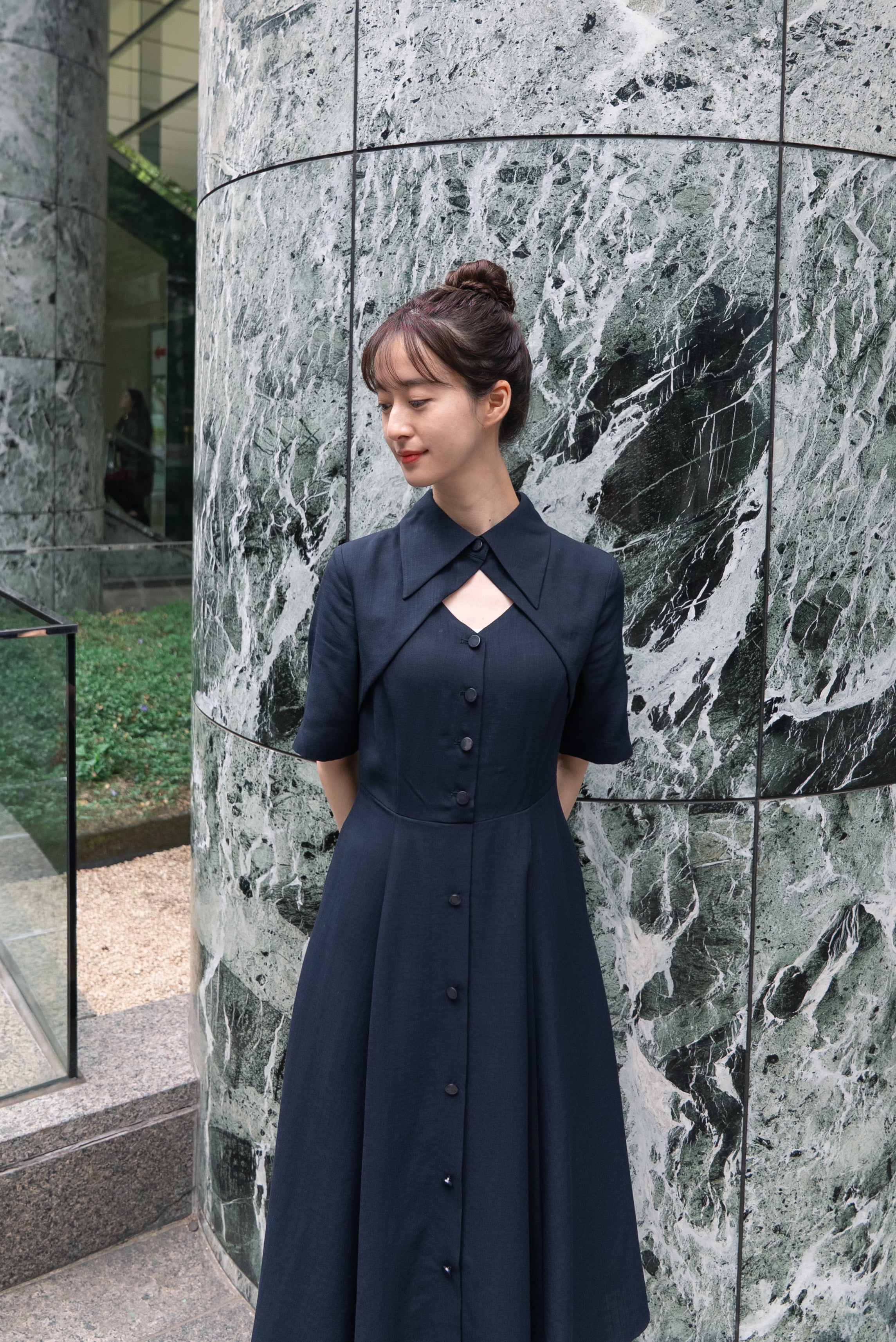 《魔法を一振りして》クラシカルシャツドレス-Navy
