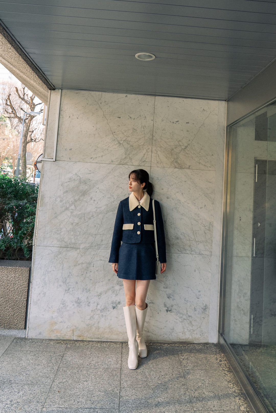 《ネイルサロンを予約しました》ハイウエストAラインスカート-Navy