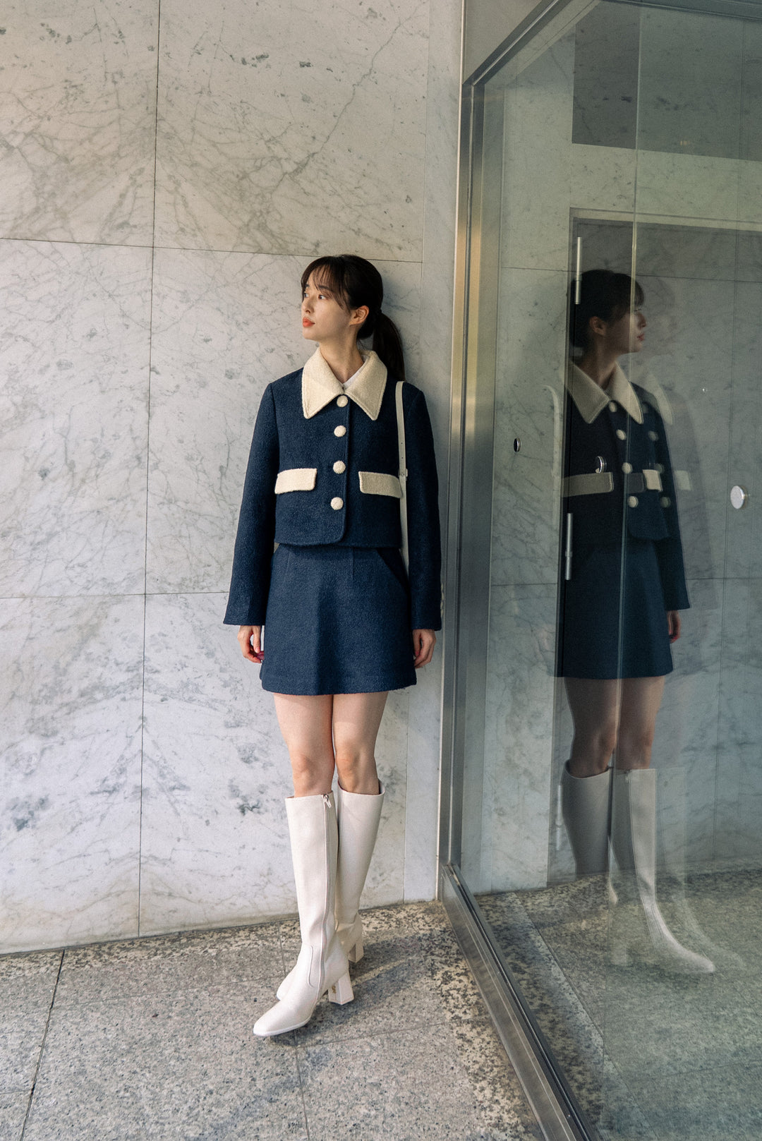 《ネイルサロンを予約しました》ハイウエストAラインスカート-Navy