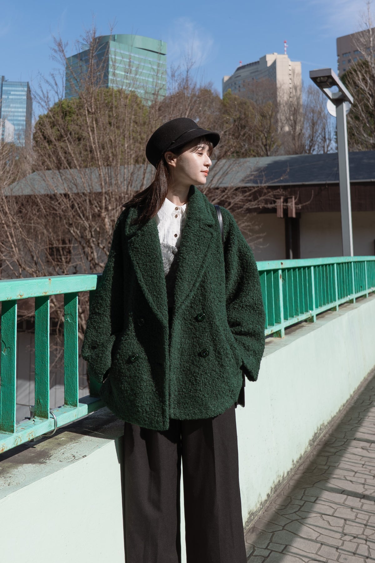 《デザートお願いします》ダブルブレストジャケット-Green 着用例 164cm
      アウターM着用