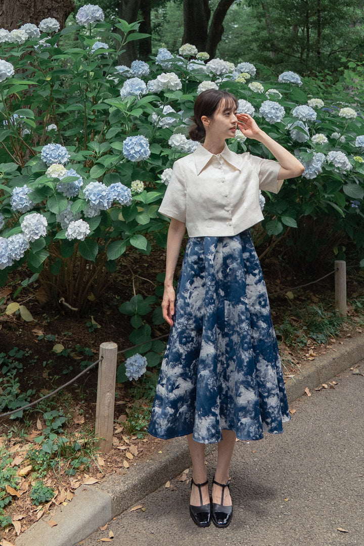 《まずは目隠しをしよう》シノワズリハーフスリーブトップス-White