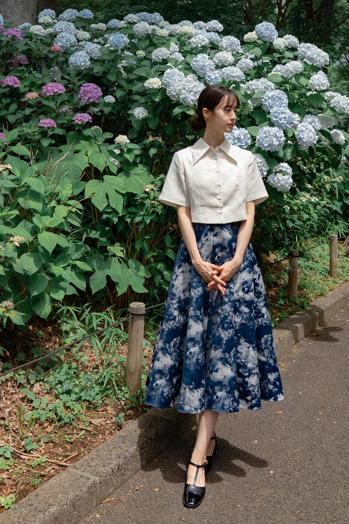《まずは目隠しをしよう》シノワズリハーフスリーブトップス-White