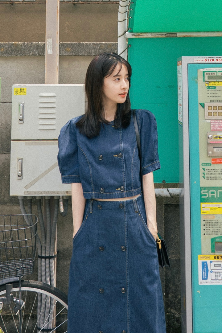 TNEWTIES《Walking with nine dogs》Denim tops-Navy