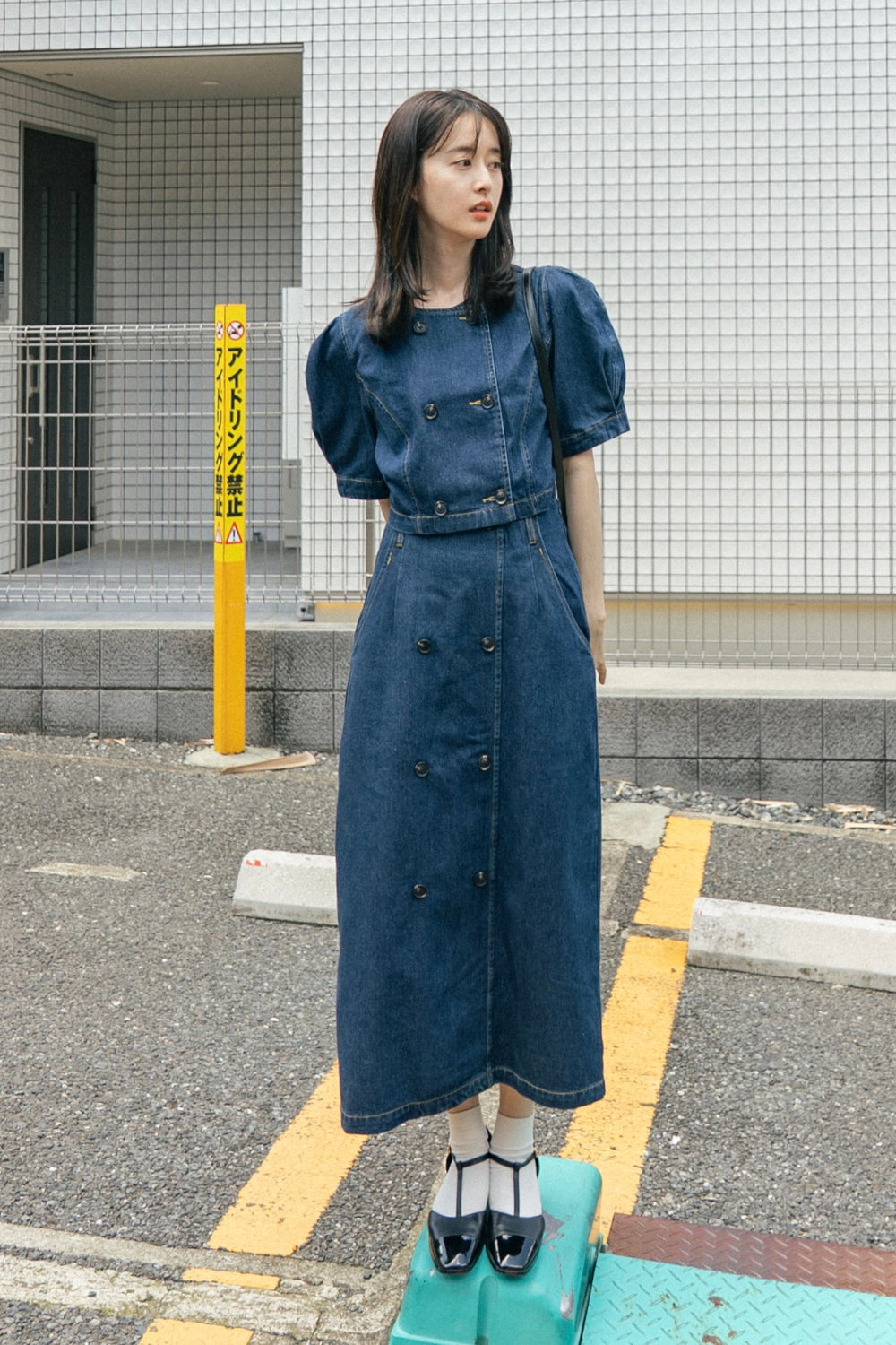 犬九匹まとめてお散歩中》ダブルブレストデニムトップス-Navy – Tnewties