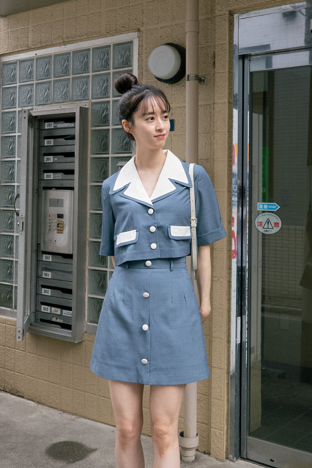 tnewties【パズルのラストピース】　Sサイズ　セットアップ パズルのラストピース》クロップドチェックブラウス-Dark Navy – Tnewties