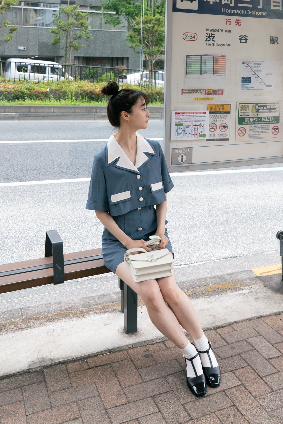 《超能力者のニコル》ボタンダウンハイウエストチェックスカート-Blue