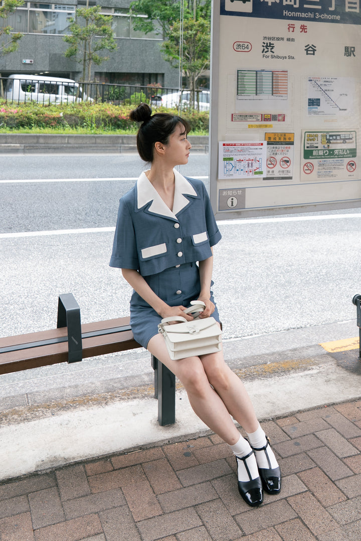 《超能力者のニコル》ボタンダウンハイウエストチェックスカート-Blue