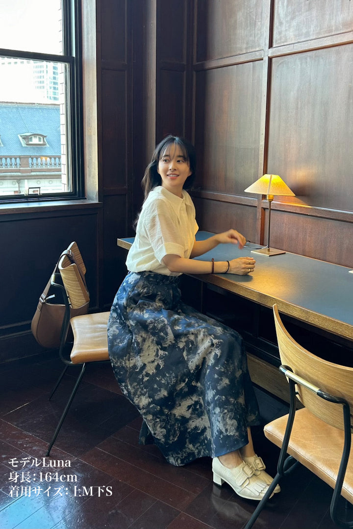 《まずは目隠しをしよう》シノワズリジャガードハイウエストスカート-Navy