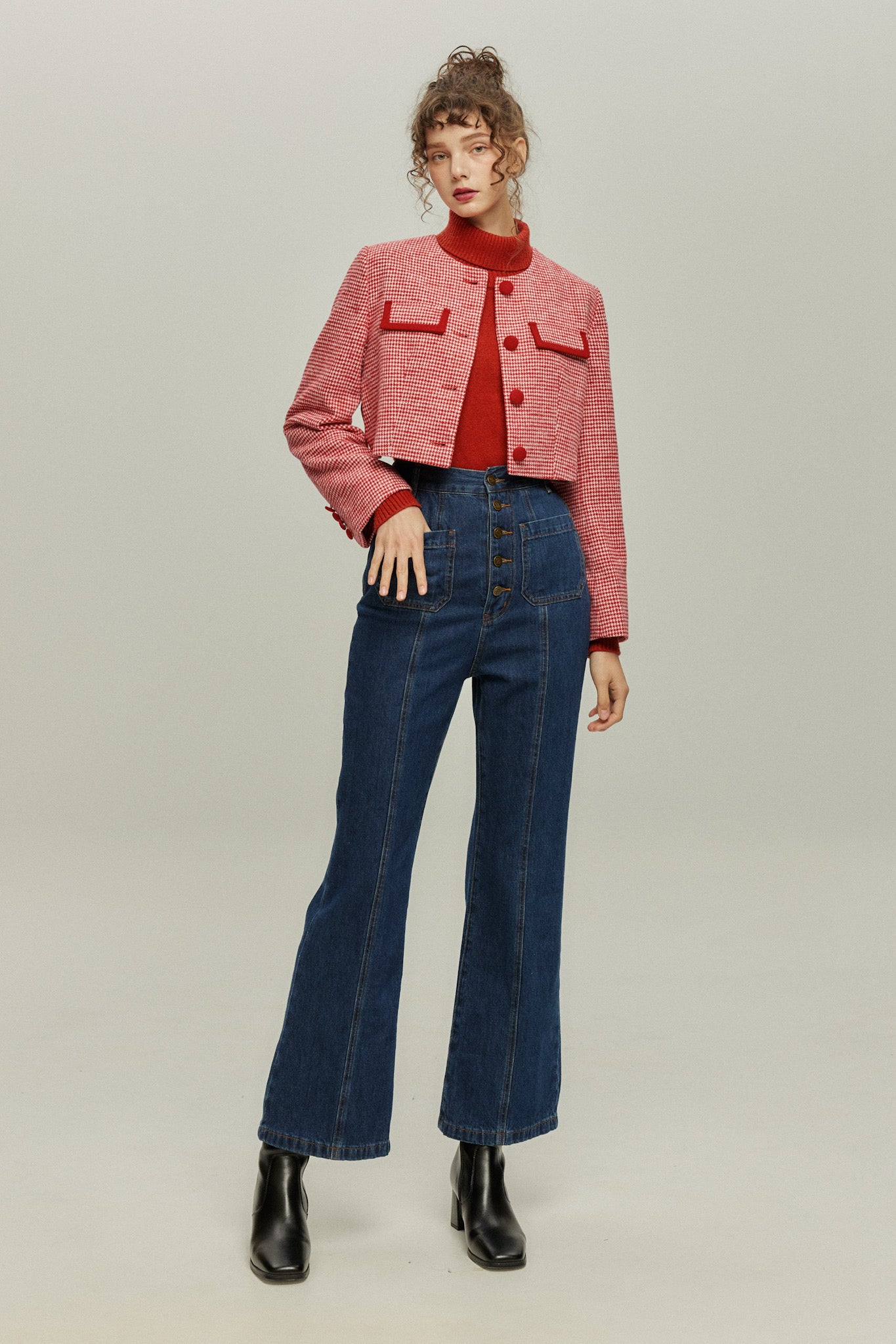 《ペイントパーティー》チェックパターンジャケット-Red