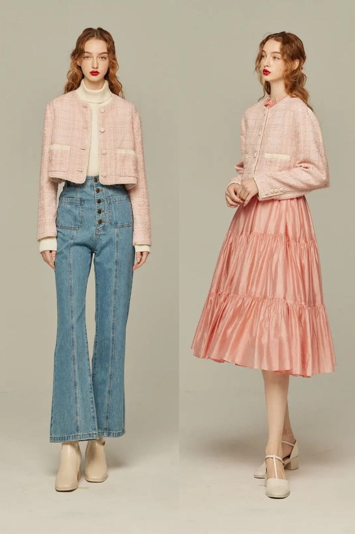 予約したのはファーストクラス》クロップドラメジャケット-Pink – Tnewties