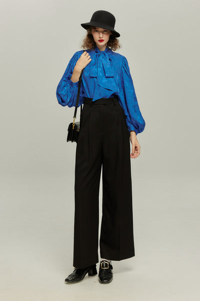 《ソファーにワックスする日》バルーンスリーブリボンタイトップス-Blue