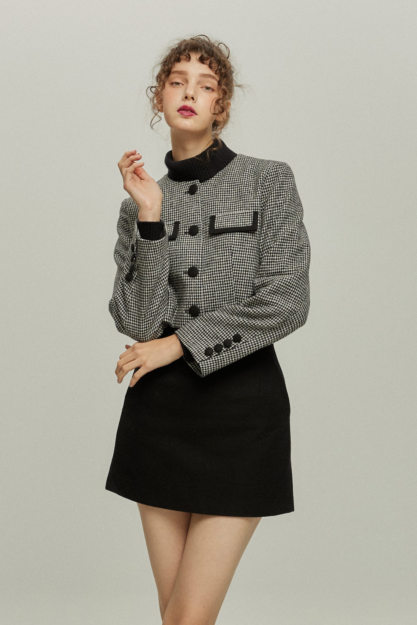 《ペイントパーティー》ウールブレンドミニスカート-Black