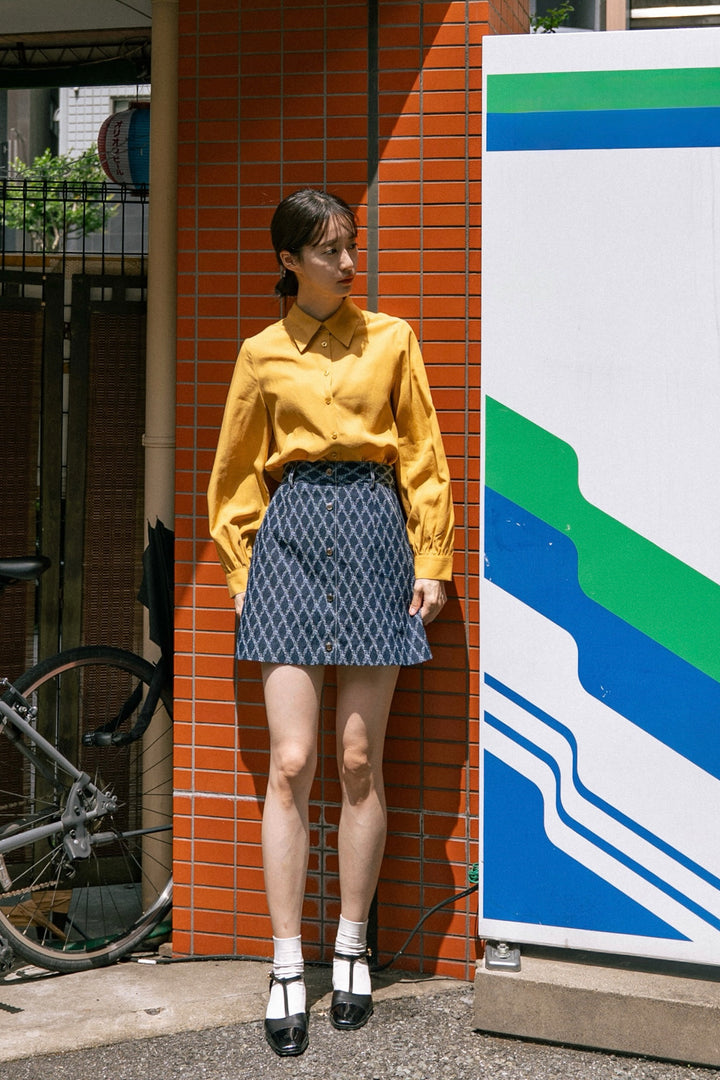 《ナプキンの正しい折り方》格子柄デニムスカート-Navy