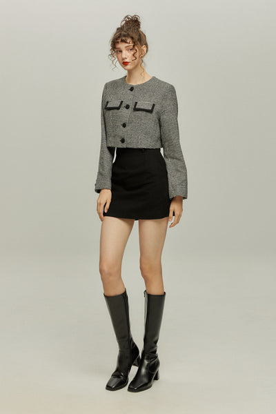 《ペイントパーティー》ウールブレンドミニスカート-Black