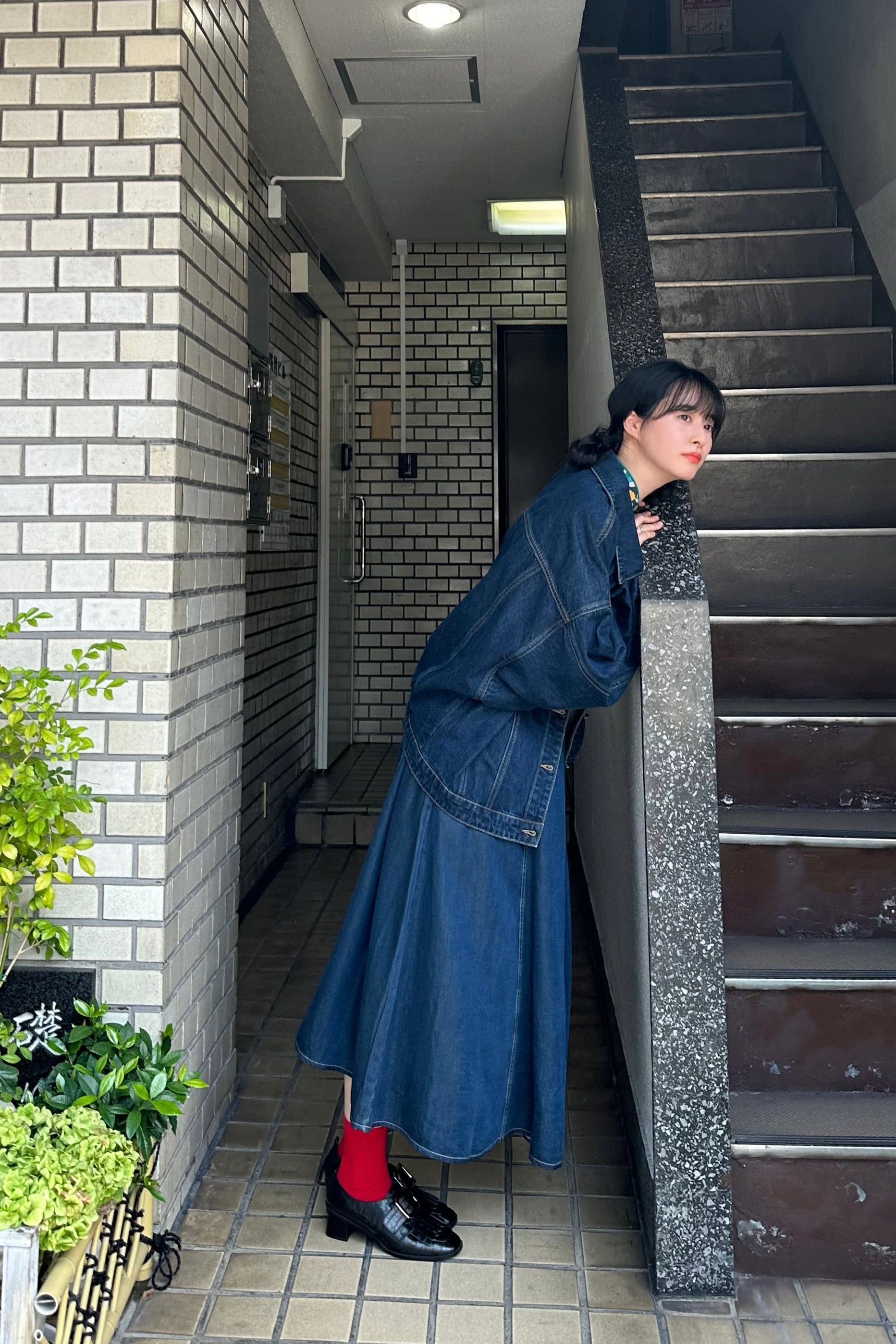 チーズの試食会》ハイウエストデニムスカート-Navy – Tnewties