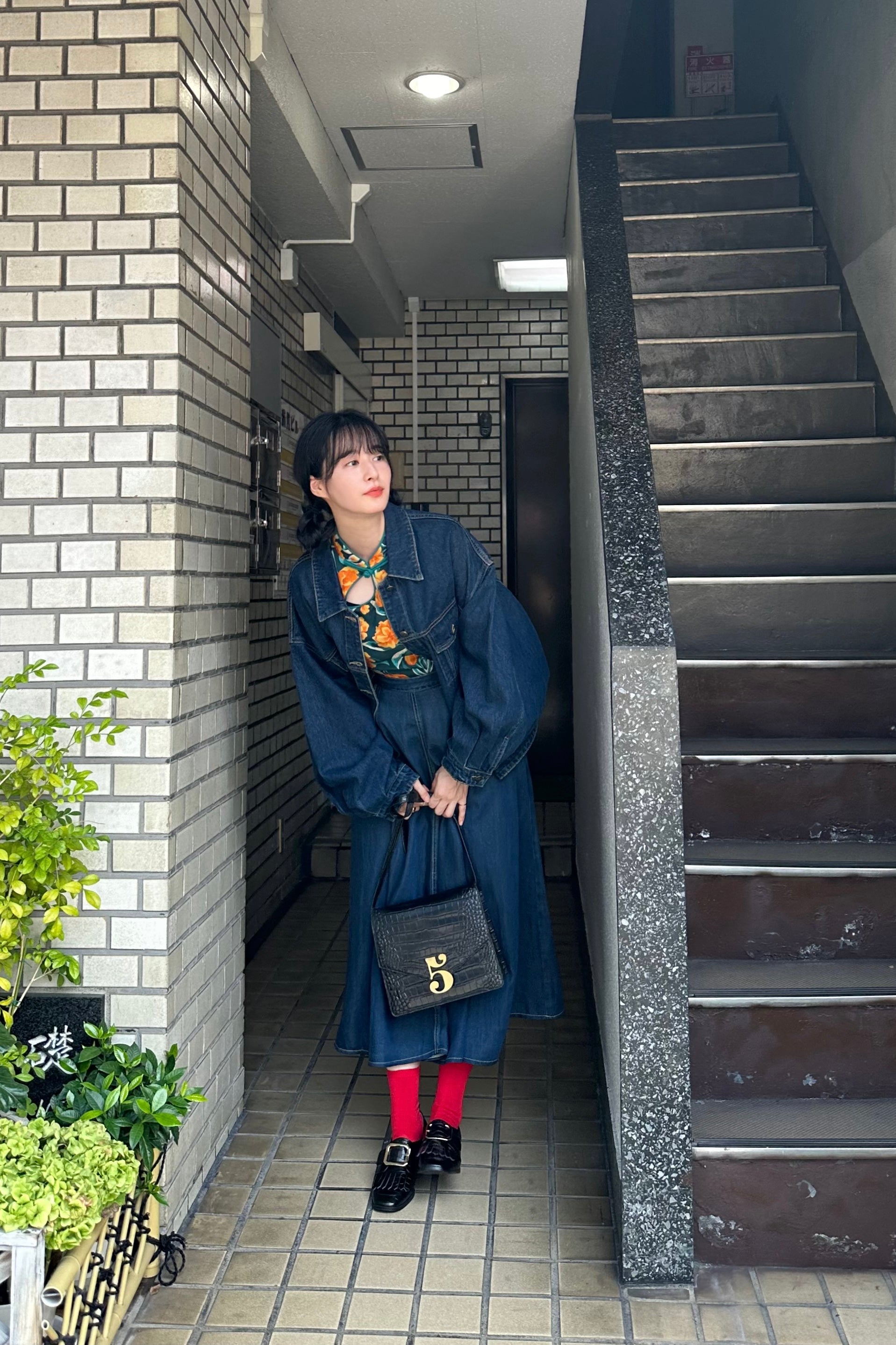 チーズの試食会》ハイウエストデニムスカート-Navy – Tnewties