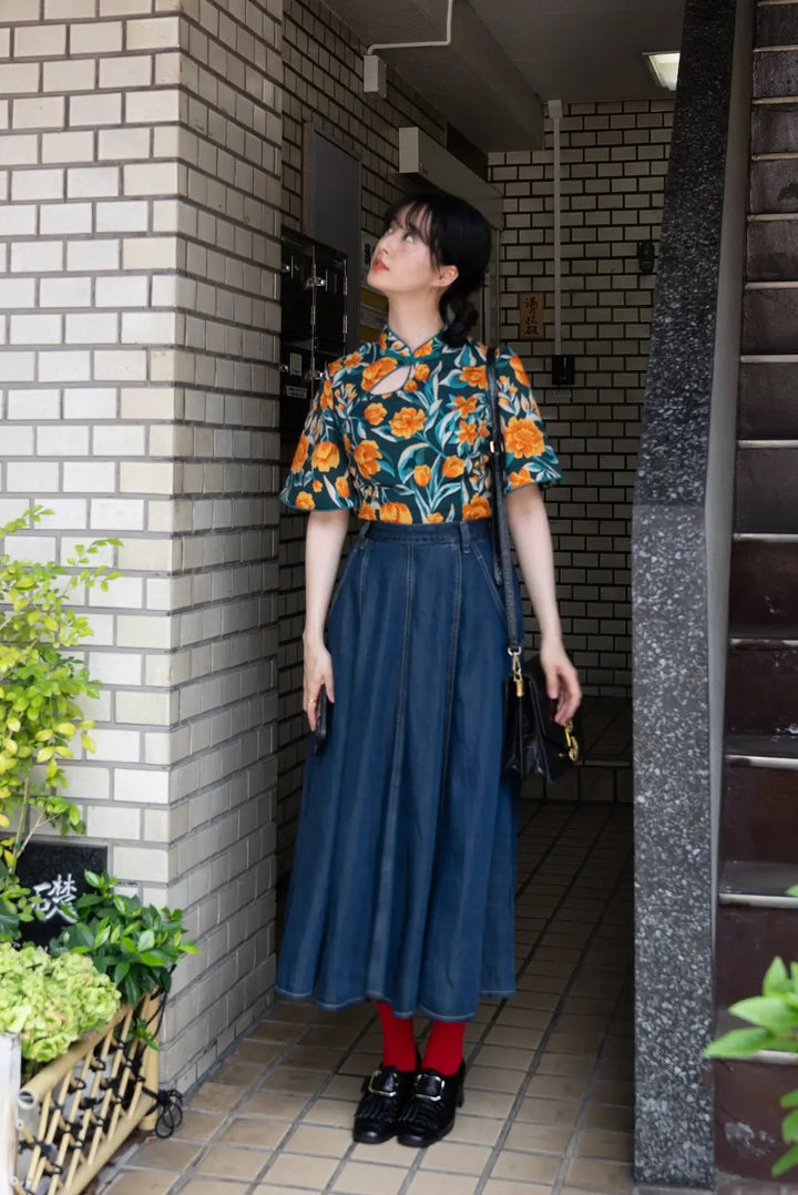 《今日もフォーチュンクッキーがある》チャイナトップス-Bluegreen