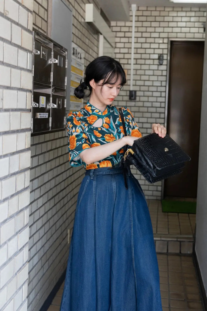 Tnewties「今日もフォーチュンクッキーがある」グリーンXS 今日もフォーチュンクッキーがある》チャイナトップス-Bluegreen