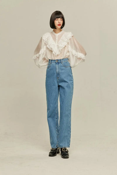 《Facial pack with cucumbers》High waisted flare pants