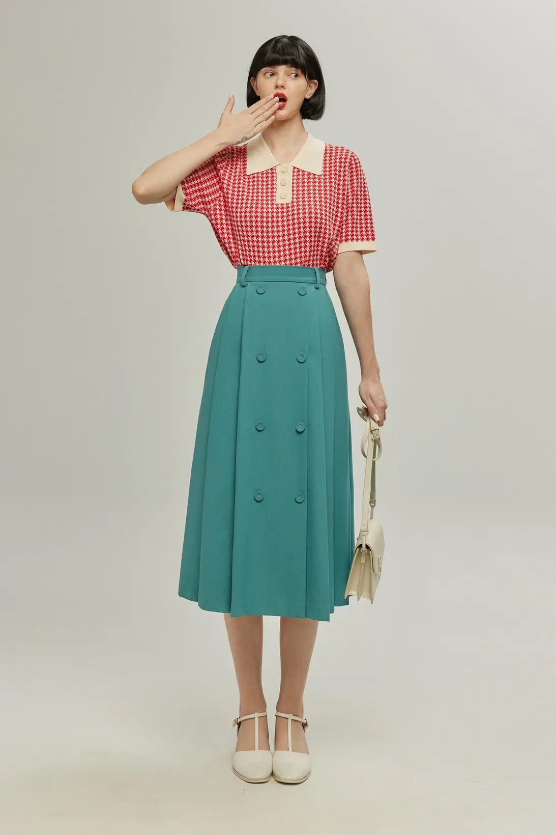 《今日は休日じゃないの？》コントラストカラーサマーニット-Red