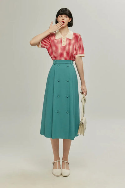 《今日は休日じゃないの？》コントラストカラーサマーニット-Red
