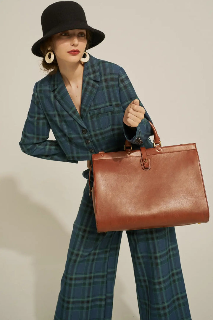 ポールと道でばったり遭遇》クロップドチェックジャケット-Blue