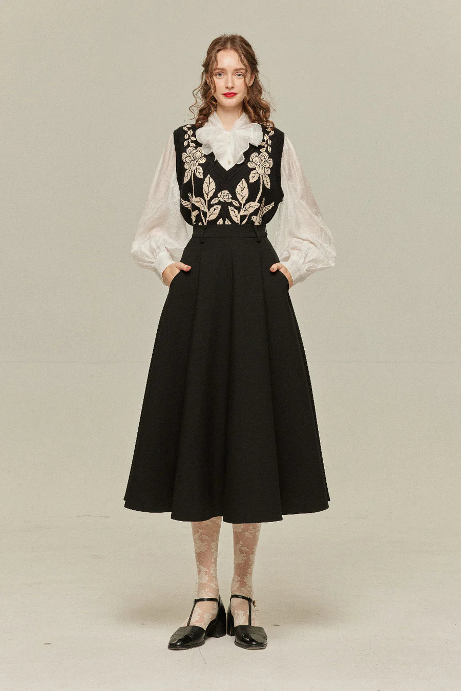 [Antique Auction] High Waist Flare Skirt-Black