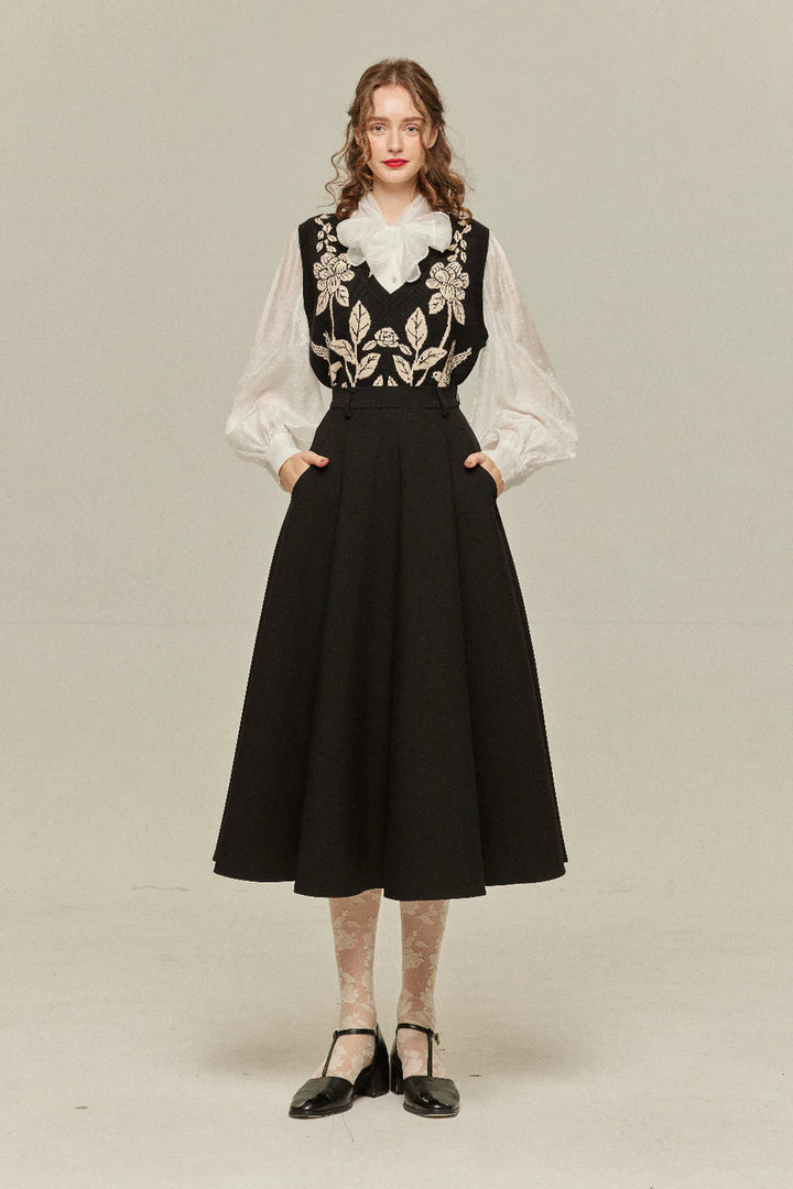 [Antique Auction] High Waist Flare Skirt-Black