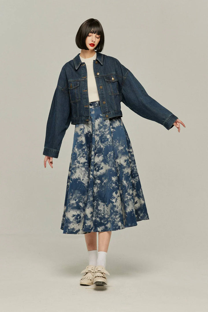 《まずは目隠しをしよう》シノワズリジャガードハイウエストスカート-Navy