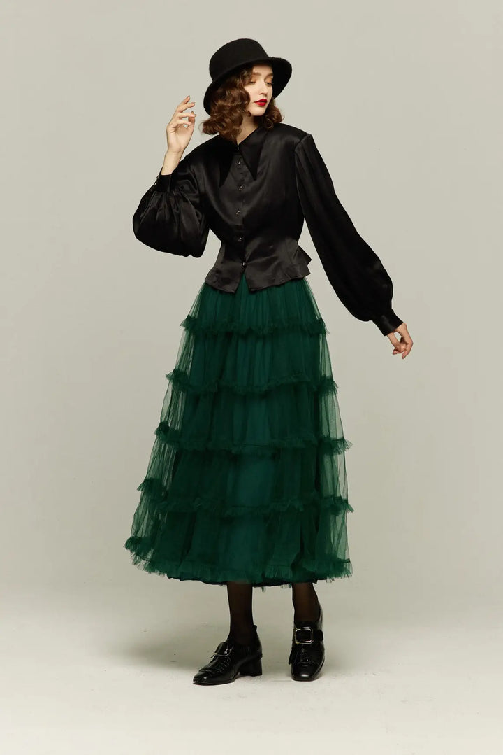 【TNEWTIES】ドアノブについた指紋 ドアノブに付いた指紋》ウエストマークレーヨンブラウス-Black – Tnewties