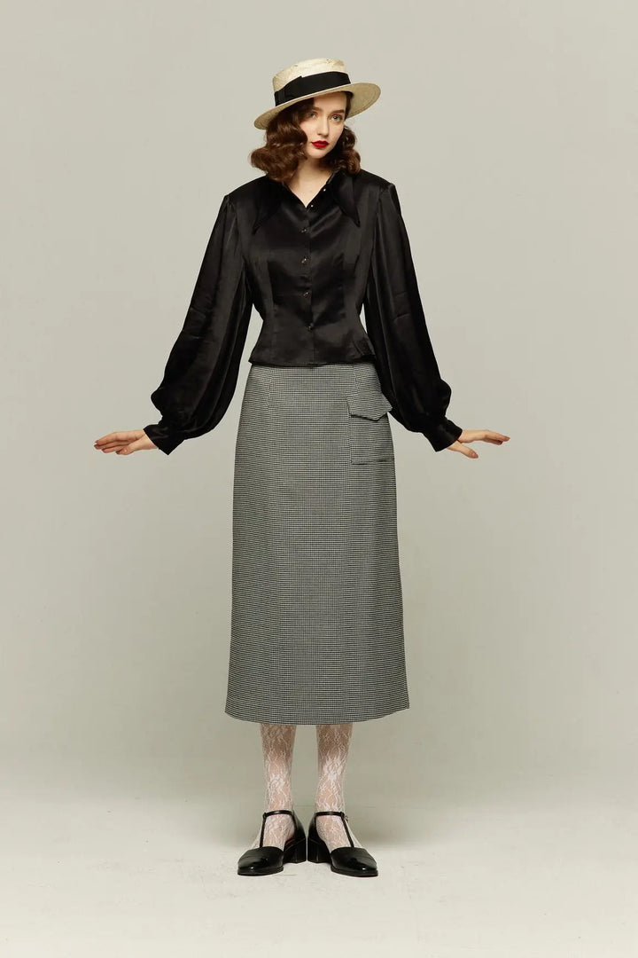 ドアノブに付いた指紋》ウエストマークレーヨンブラウス-Black – Tnewties