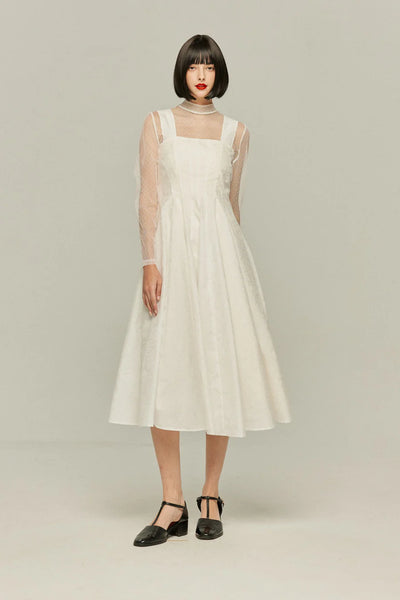 《グルメ番組はこの衣装で》フラワーエンブロイダリーハイウエストドレス-Off White
