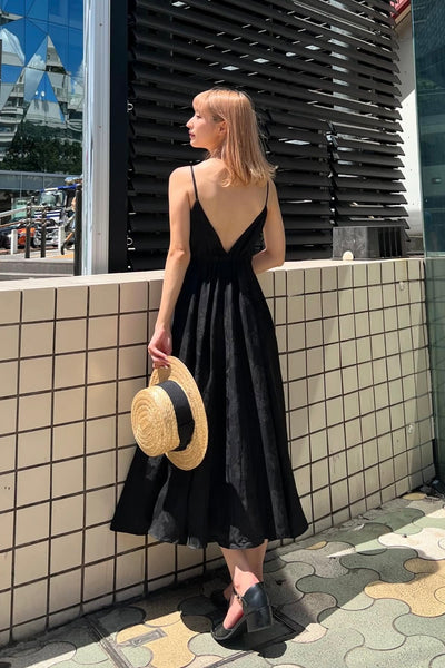 《麻婆豆腐が食べたい》バックオープンハイウエストワンピース-Black