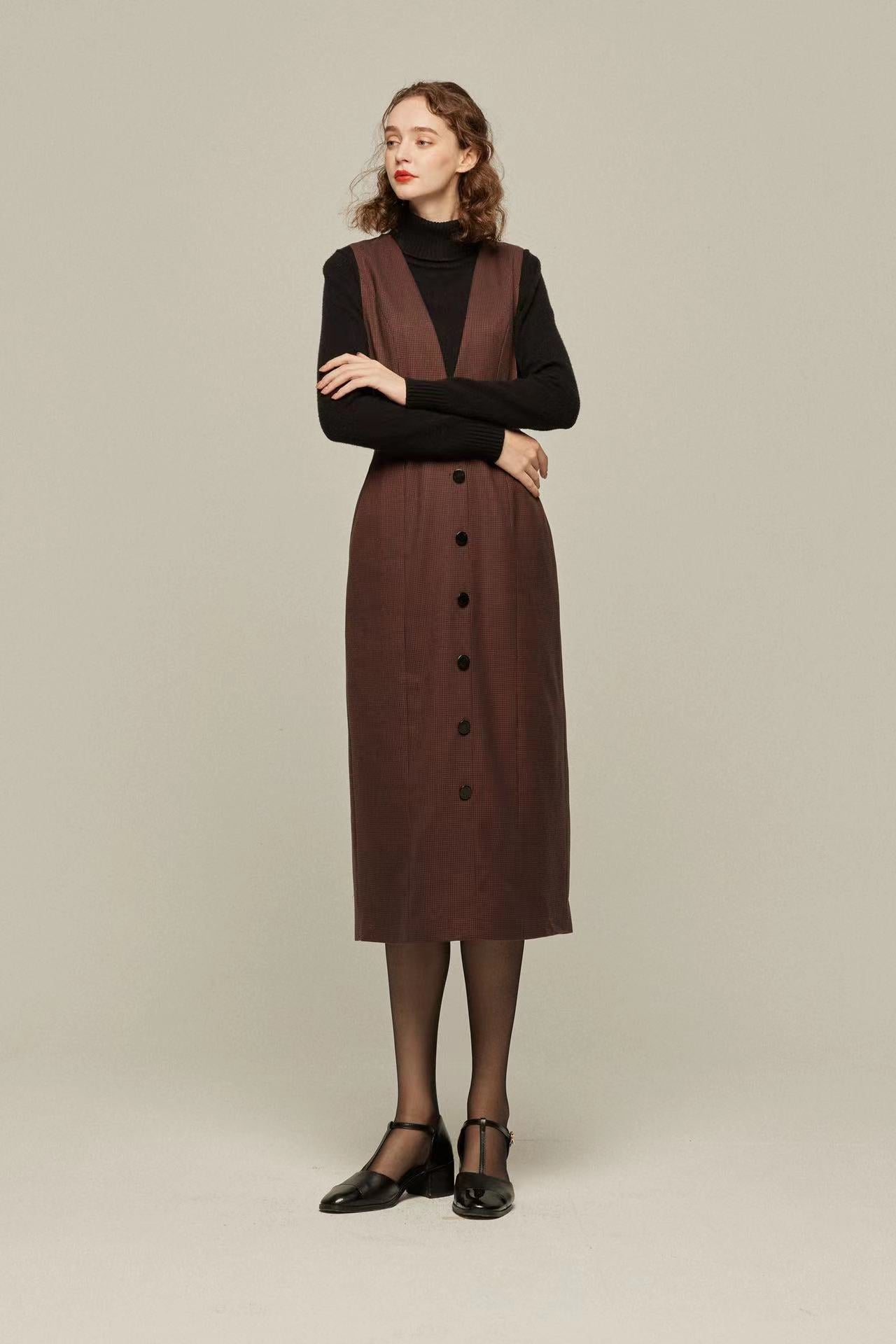 《少し浮腫んだ足》2wayサロペットワンピース-Brown