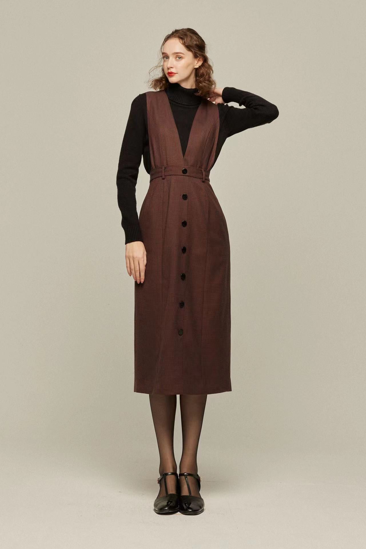 《少し浮腫んだ足》2wayサロペットワンピース-Brown