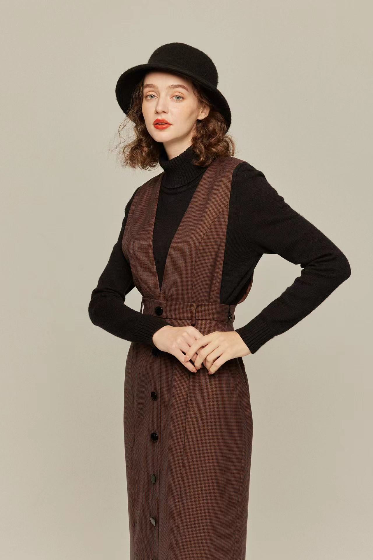 《少し浮腫んだ足》2wayサロペットワンピース-Brown