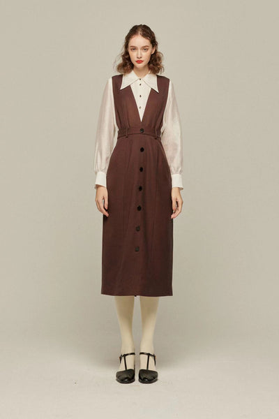《少し浮腫んだ足》2wayサロペットワンピース-Brown
