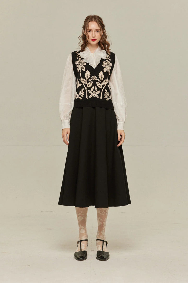 [Antique Auction] High Waist Flare Skirt-Black