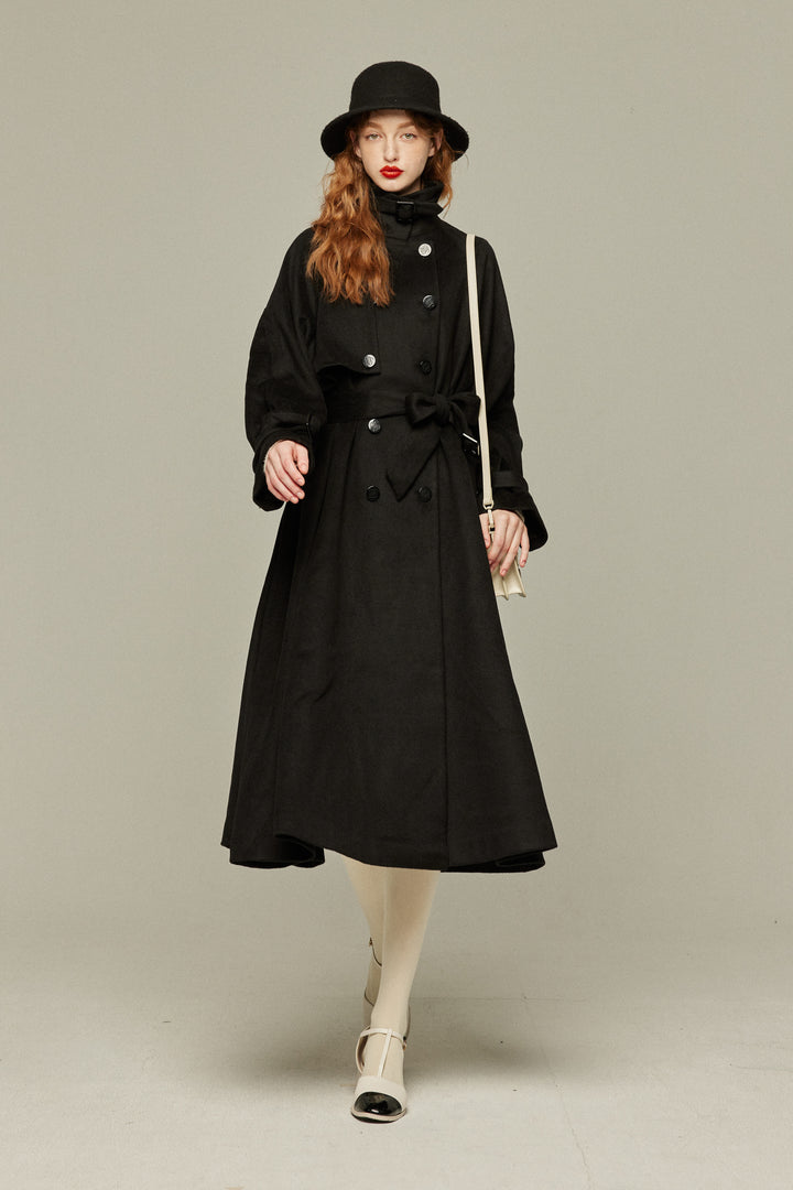 《とても重要なミッション》2Wayダブルブレストウールコート-Black