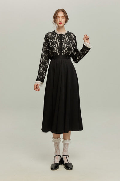 《午後には陶芸教室がある》フラワーレースシースルートップス-Black