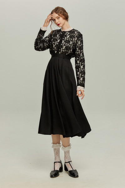 《午後には陶芸教室がある》フラワーレースシースルートップス-Black