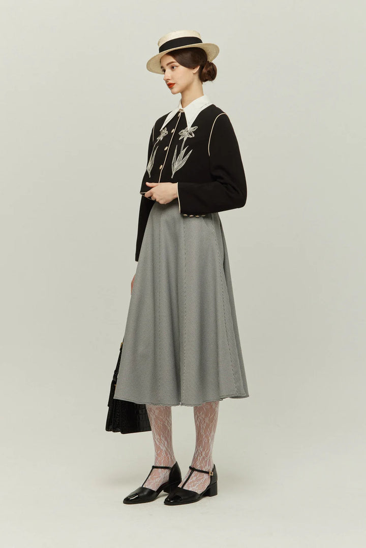 《つい一口食べちゃいました》ハイウエストサーキュラースカート-Houndstooth check